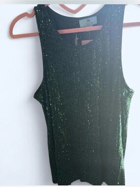 CeCe Emerald Sequin Scoop Neck Tank